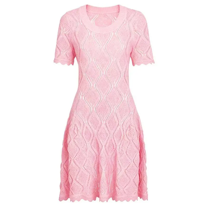Elegant Hollow out Embroidered Slim Fit Short Sleeve Dress Women's Fashion City Walk Summer New Arrival High Quality Nan You