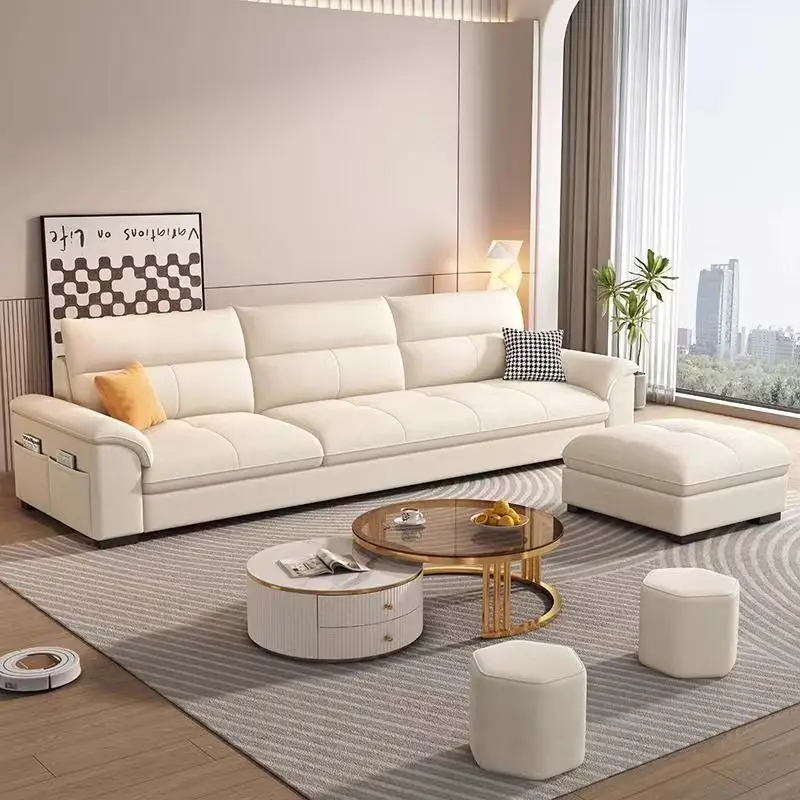Living room small apartment simple modern cotton and linen technology cloth straight row hemp claw leather