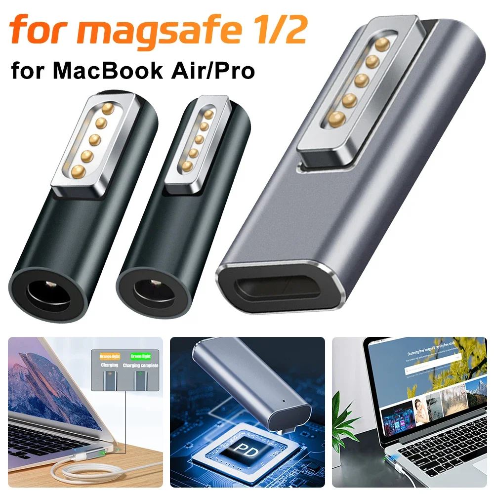 

Type C Magnetic USB PD Adapter for Apple Macbook Air/Pro Fast Charge Converter Connector with Indicator Light for Magsafe 1/2