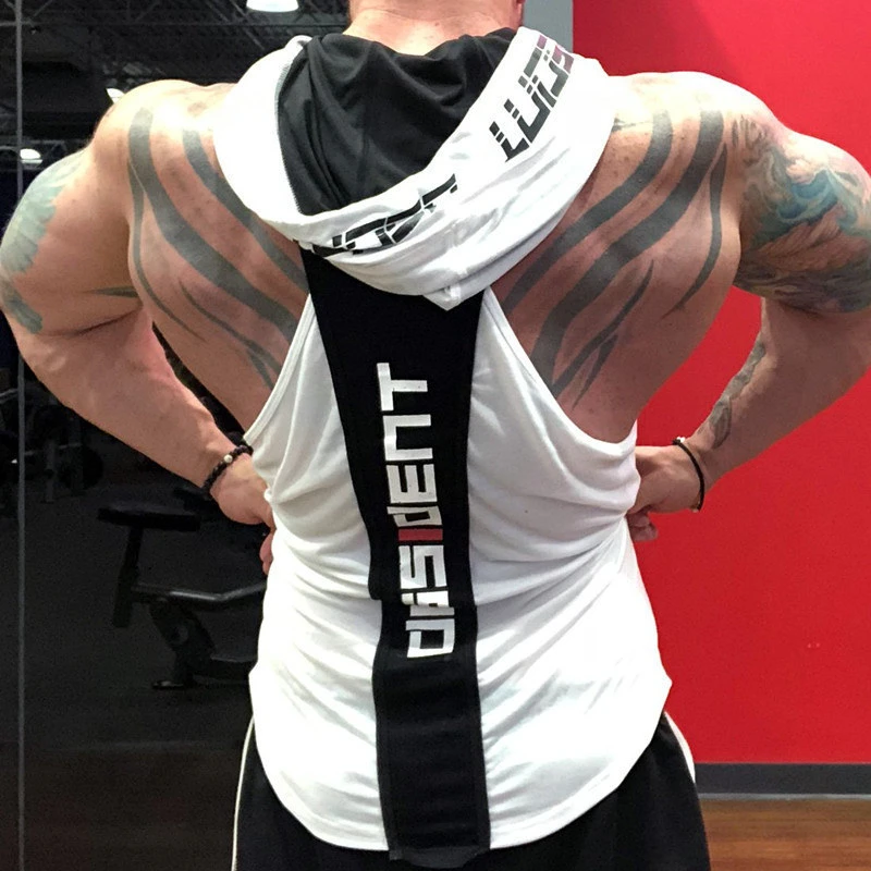 2023 New Summer Men's Hooded Tank Top Gym Clothing Men's Sleeveless Tank Top Cotton Single Piece Muscle Sports Tank Top Fashion