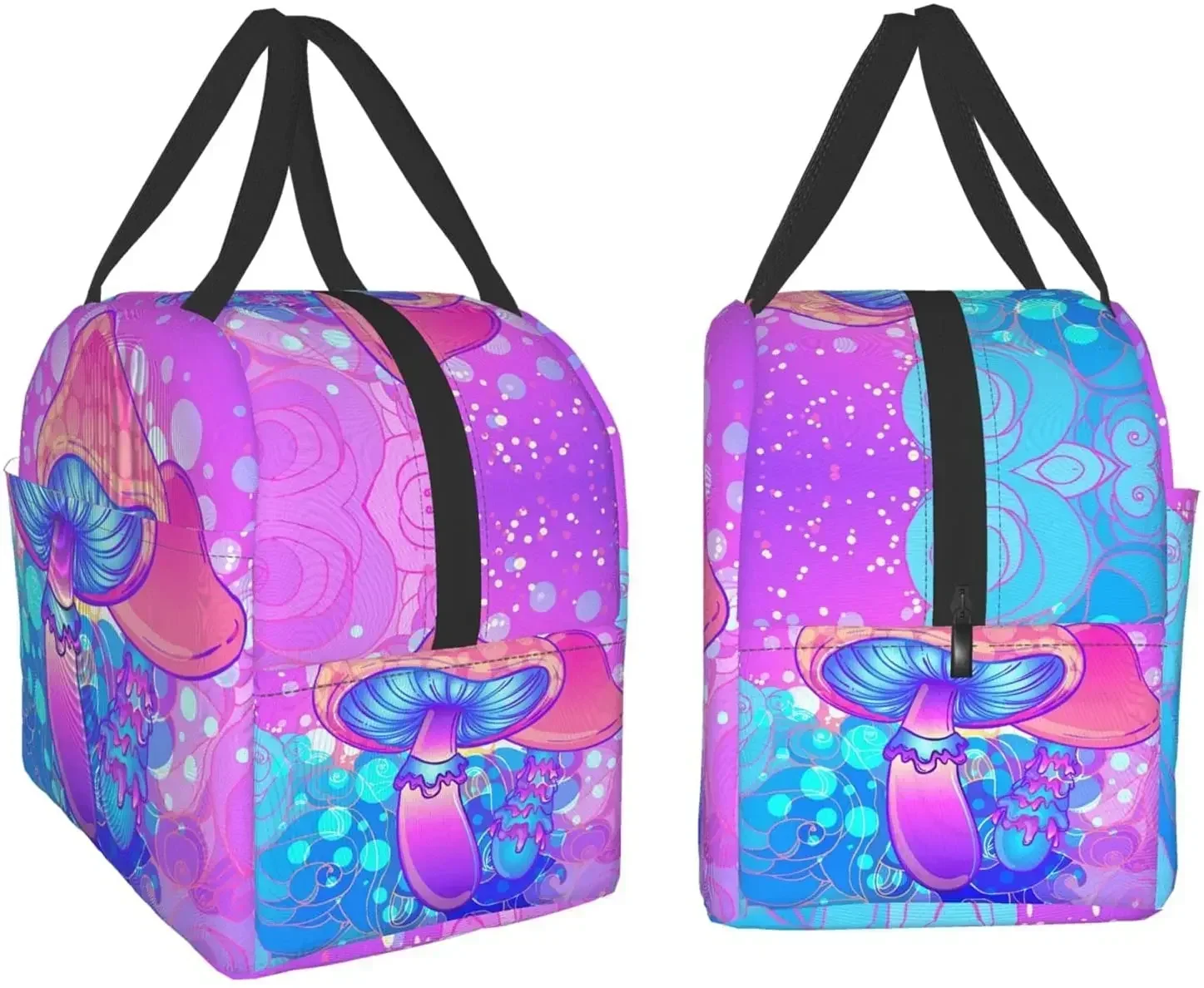 Lunch Bag for Women Magic Mushrooms Sacred Trippy Psychedelic Hippie Colorful Insulated Lunch Box Cooler Tote for Work School