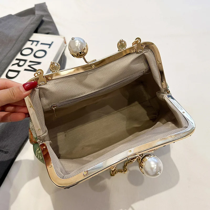 New Boho Chic Embroidered Handbags Women's Fashion Shoulder Bags with Metal Handle & Chain Strap Crossbody Purse Casual Day Bags view 6