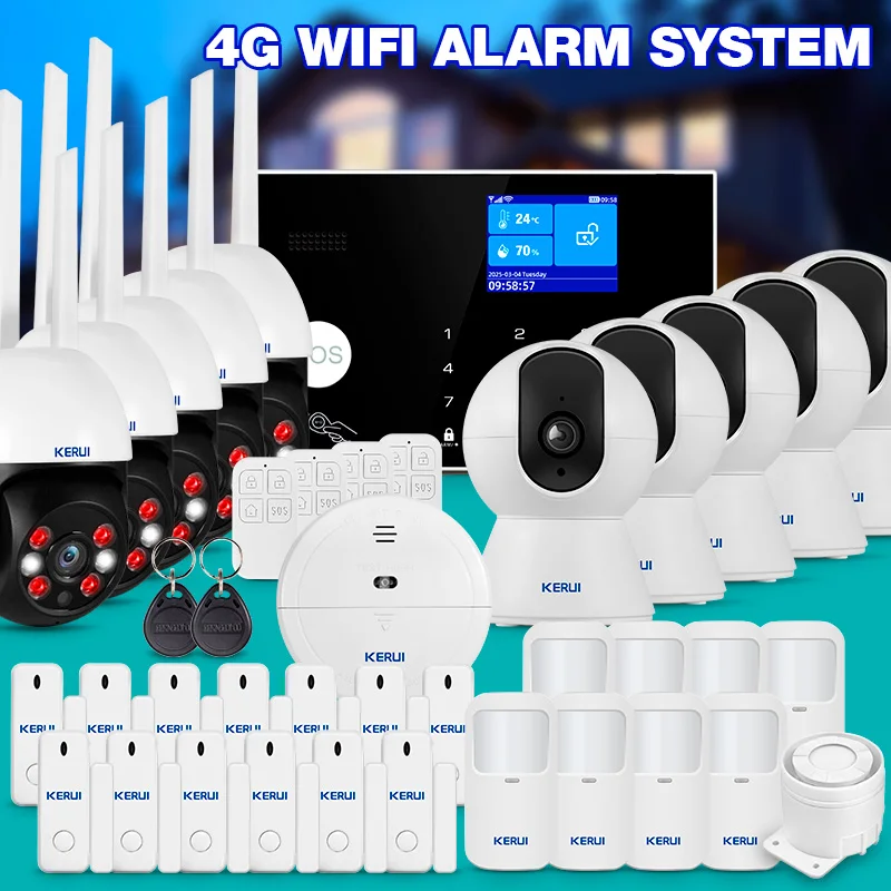 KERUI 4G+WIFI Alarm for Home Support 3 Wired Defense Zones G34 Alarm System Kits Tuya Smart Life Burglar Alarm 433mhz PIR Sensor