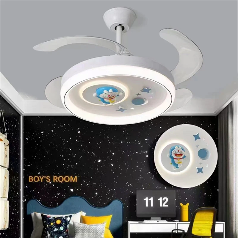 OUFULA Nordic Children Stealth Fan Light LED Modern Living room Restaurant Bedroom Ceiling Fan Light Remote Electric Fan Light