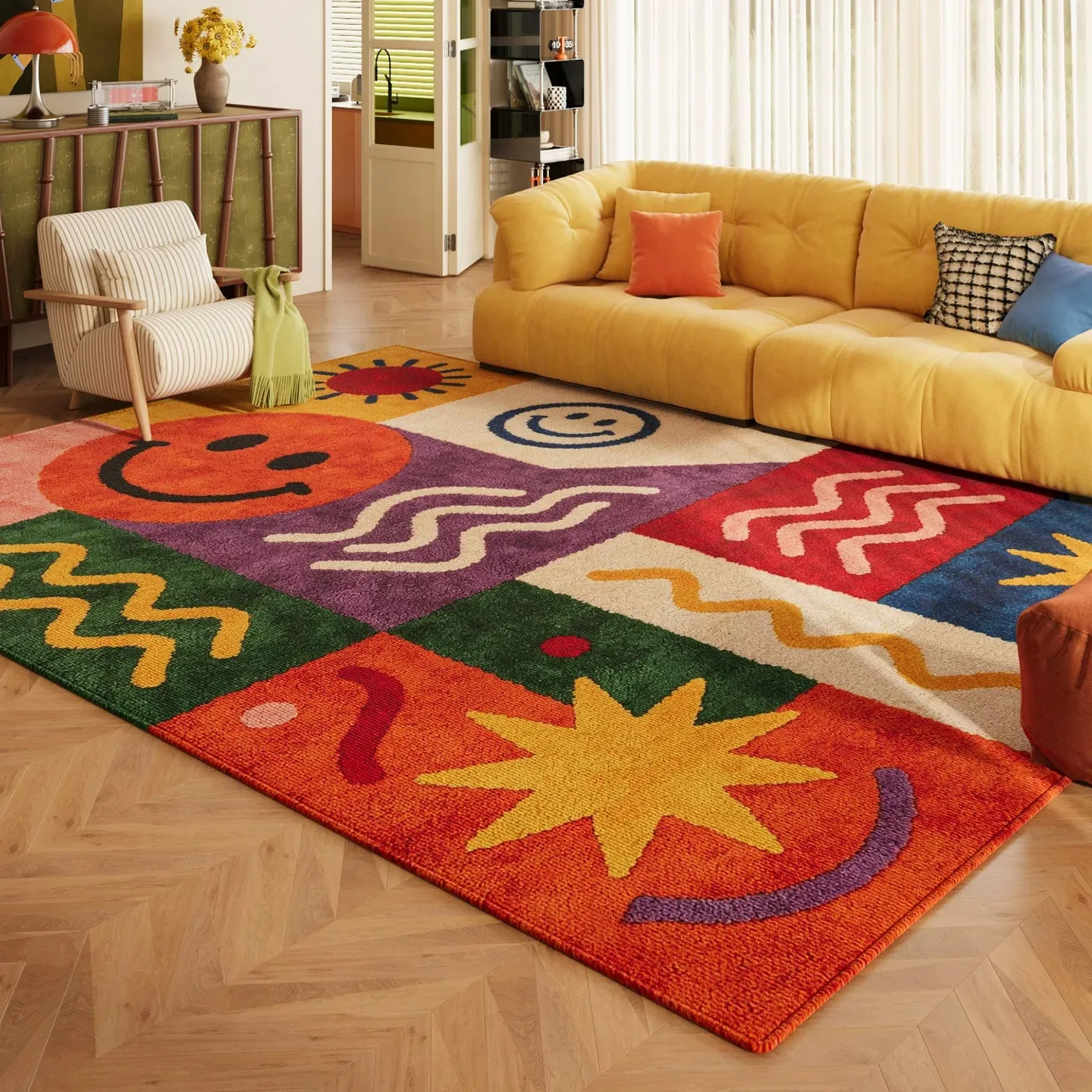 Modern Abstract Living Room Carpet Cartoon Graffiti  Large Area Rugs Bedroom Floor Mat Home Decoration Non-slip Rug Tapete Sala