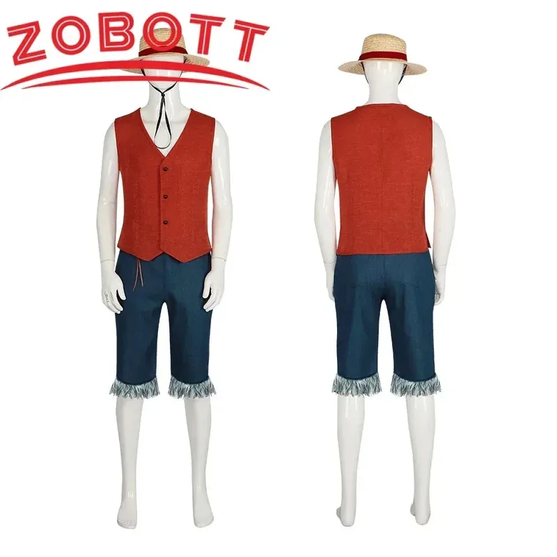 

Хэллоуин Костюм Аниме Обезьяна Д. Луффи Косплей Костюм Цельный Жилет Шорты Костюм Соломенная Шляпа Живая Версия Мужской Костюм Луффи