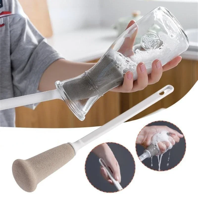 Long Handle Soft Sponge Cleaning Brush Multi-use Household Kitchen Tool for Bottles Cups Mugs Jugs Deep Efficient Washing