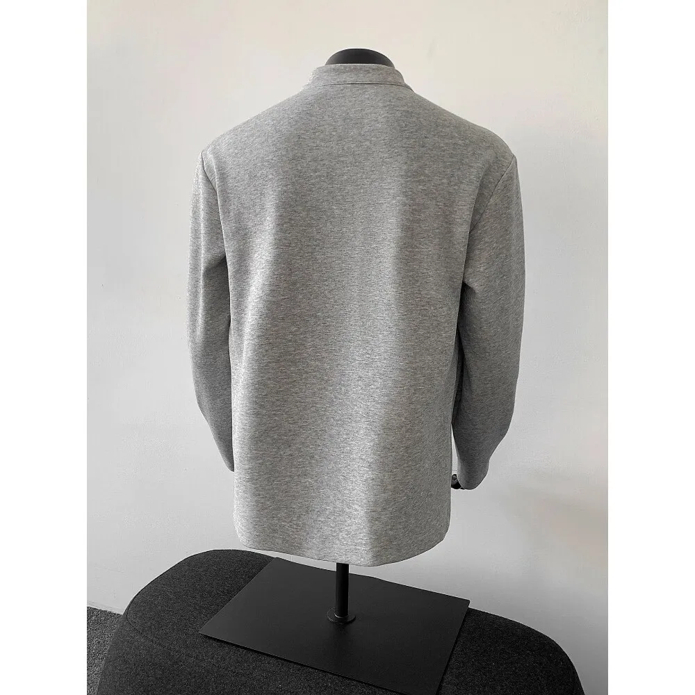 Warm Long Sleeve Henry Collar T-Shirt Men's Loose Fit American Style Inner Wear Oversized Hoodie Casual Daily Polyester Fiber