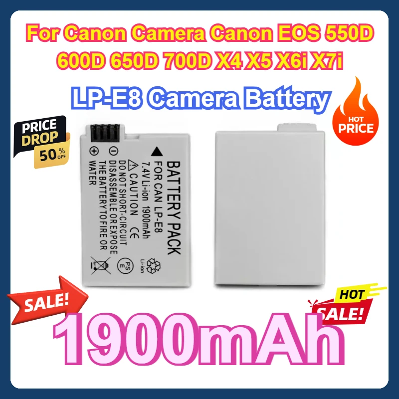 

4pcs For Canon Camera Canon EOS 550D 600D 650D 700D X4 X5 X6i X7i Camera Battery 1900mAh LP-E8 LPE8 LP E8 Battery