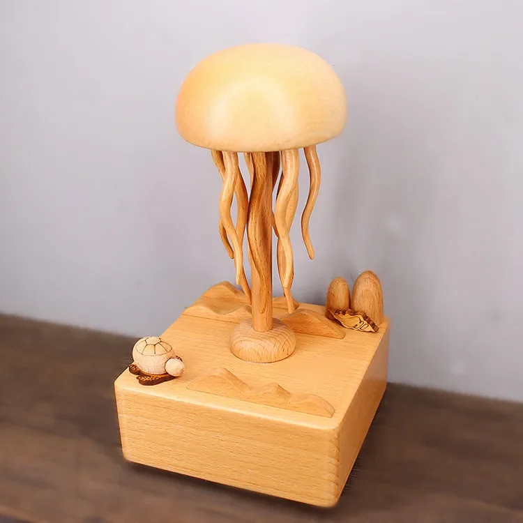 2023 online celebrity Explosions Mechanical Jellyfish Ocean Series Music Box Wooden Jellyfish Live Delivery Jellyfish