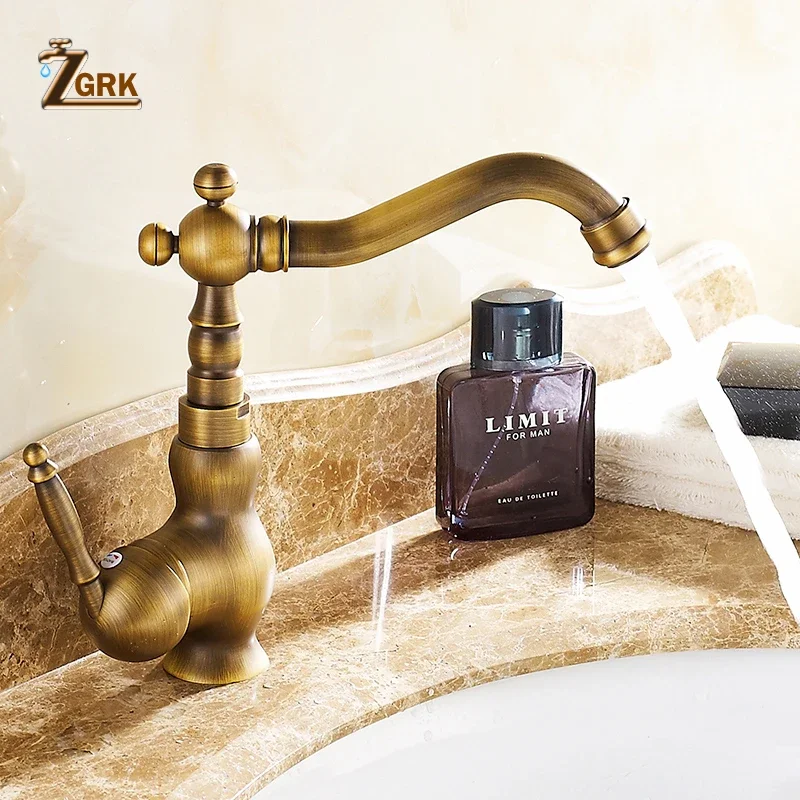 ZGRK Bathroom Faucet Accessories Antique Brass Kitchen Faucet 360 Swivel Bathroom Basin Sink Mixer Tap Crane