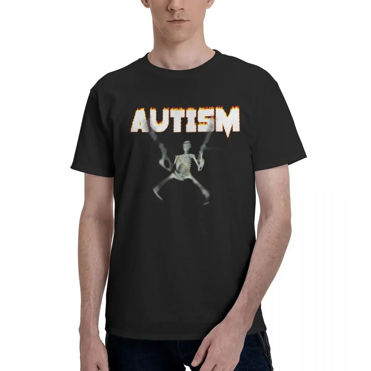 Autism Skeleton Meme T-Shirt Humor Funny Skull Print Autism Awareness Neurodivergent Graphic Men Tee Y2k Top Short Sleeve Tops