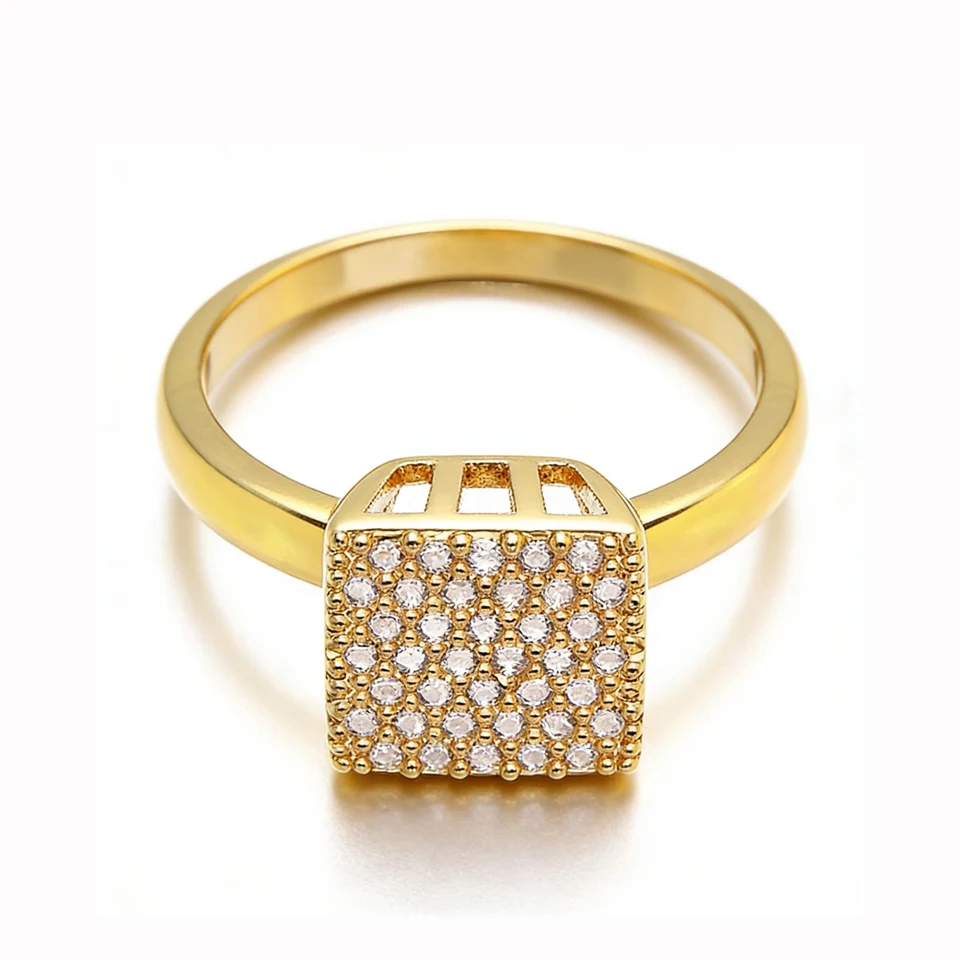 

VANAXIN Simple Square Rings for Women 14k gold plated Cubic Zirconia Shinning Wedding Engagement Band Jewelry Accessories