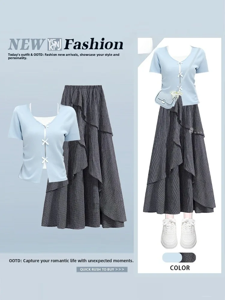 

Sweet Knot ort Sve Топ и юбка Комплект из двух предметов Женский модный универсальный летний Новое поступление Корейский сле