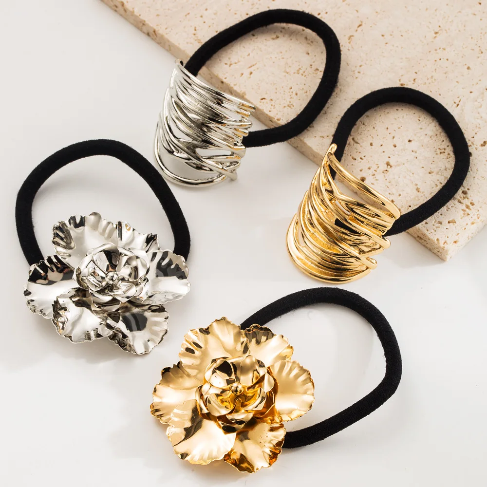 

Real Gold Plated Stainless Steel Flower Butterfly Bowknot Black Head Rope Hair Elastics & Tie For Women Girl Accessories Jewelry