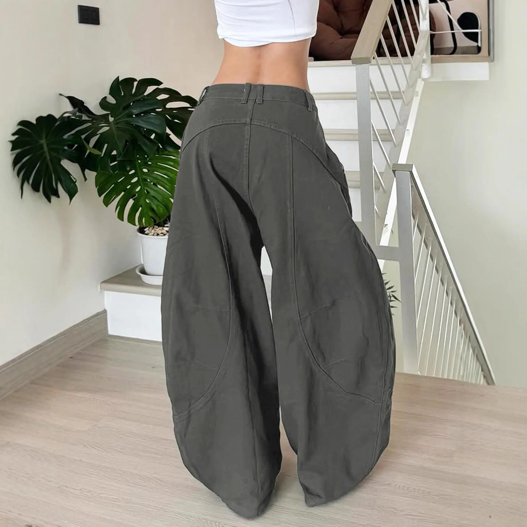 Zeyla Pantaloni cargo streetwear, jeans larghi da donna a vita alta con drappeggio dimagrante, pantaloni casual da strega alla moda Y2K Essential