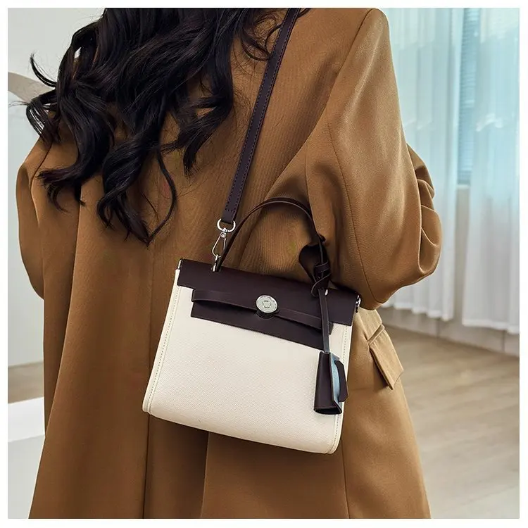 

2025 New! Canvas Kelly Tote - Patchwork Design, Large Capacity, Commuter, Contrast Color, Multi - Carry