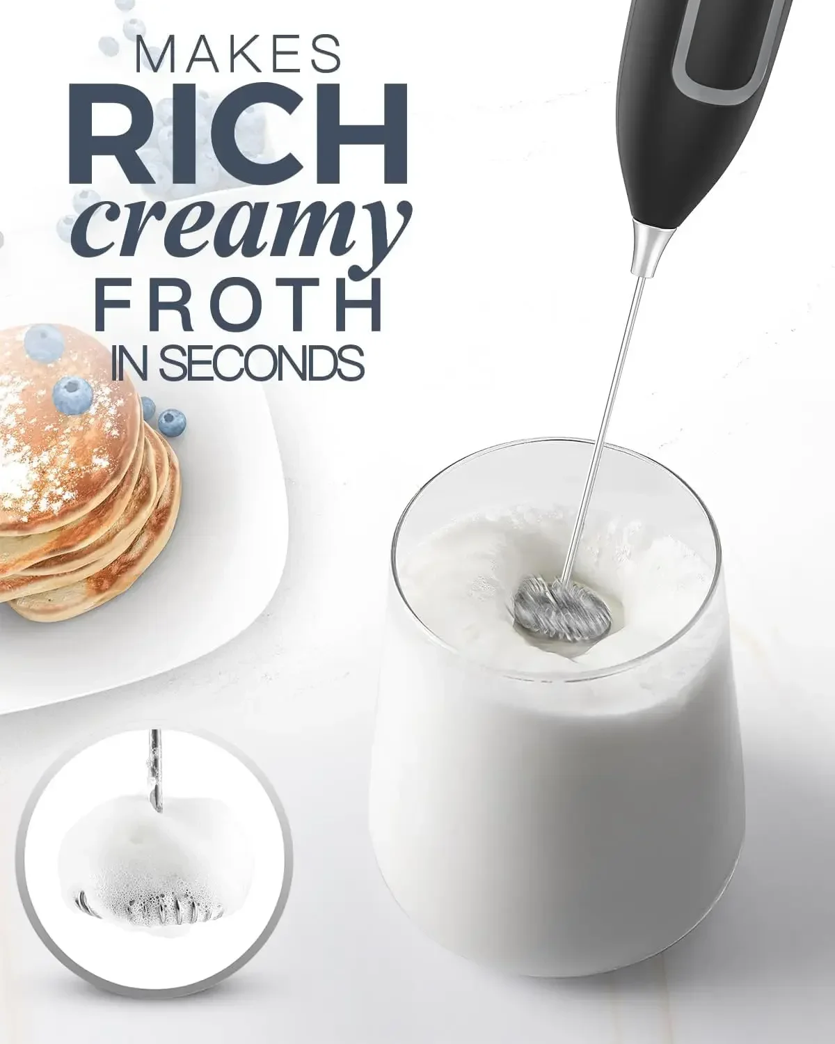 Milk Frother Handheld Electric Foam Maker Frother Wand, Whisk Drink Mixer & Foamer for Coffee Latte Matcha Hot Chocolate