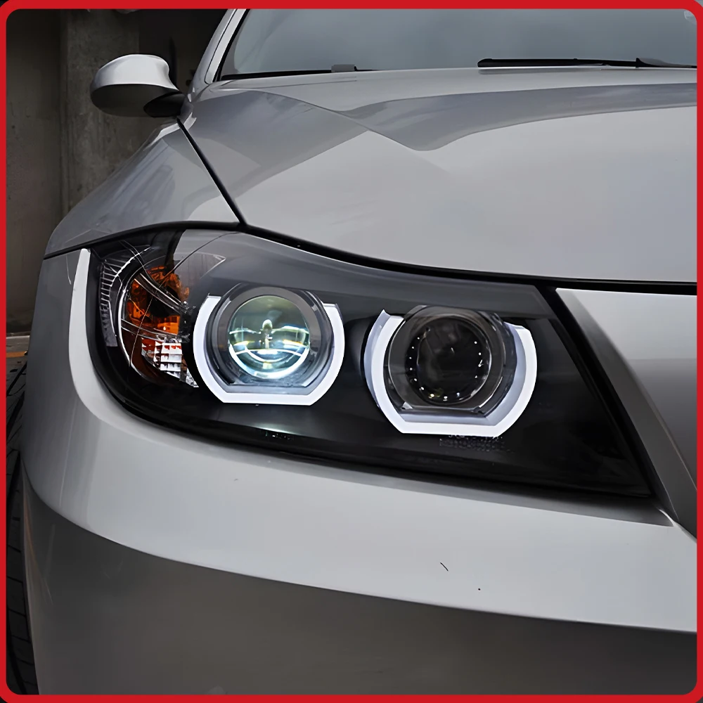

Для BMW 3 серии E90 2005-2012: Комплект фар в сборе с LED-аксессуарами, мигающими указателями поворота, высококачественные, в стиле «Ангельские глазки»