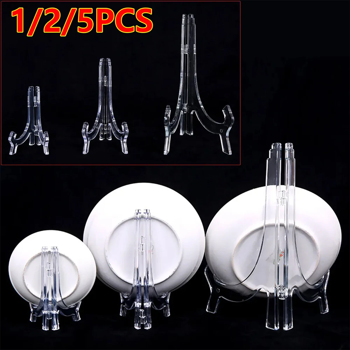 1/2/4Pcs Large Acrylic Dish Plate Racks Folding Bowl Plate Picture Stand Display Plate Storage Dish Bowl Plate Holders Support