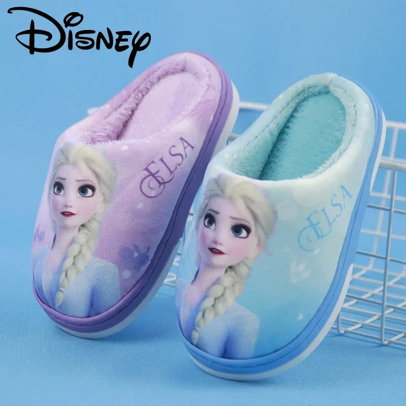 Winter New Children\'s Cotton Slippers Girls\' Home frozen elsa Princess Casual Shoes Disney