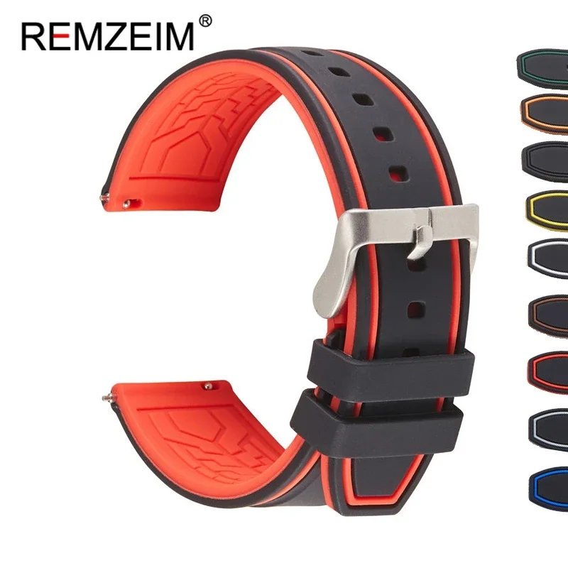 Rubber Silicone Watch Band Strap 20mm 22mm 24mm Women Men Green Red Black Sport Watch Band Stainless Steel Metal Clasp