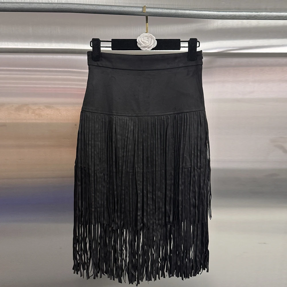 Retro Fringe Skirt Women's 2026 American Style Unique Early Spring Wasteland Style Fashion High Waist Layered Chic A-line Skirt