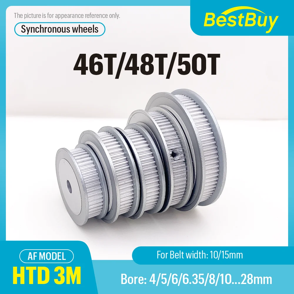 

HTD 3M AF Synchronizing Wheel 46T/48T/50Teeth with Bore 4-28mm Timing Belt Width 10/15mm for 3D Printer CNC Machine Parts