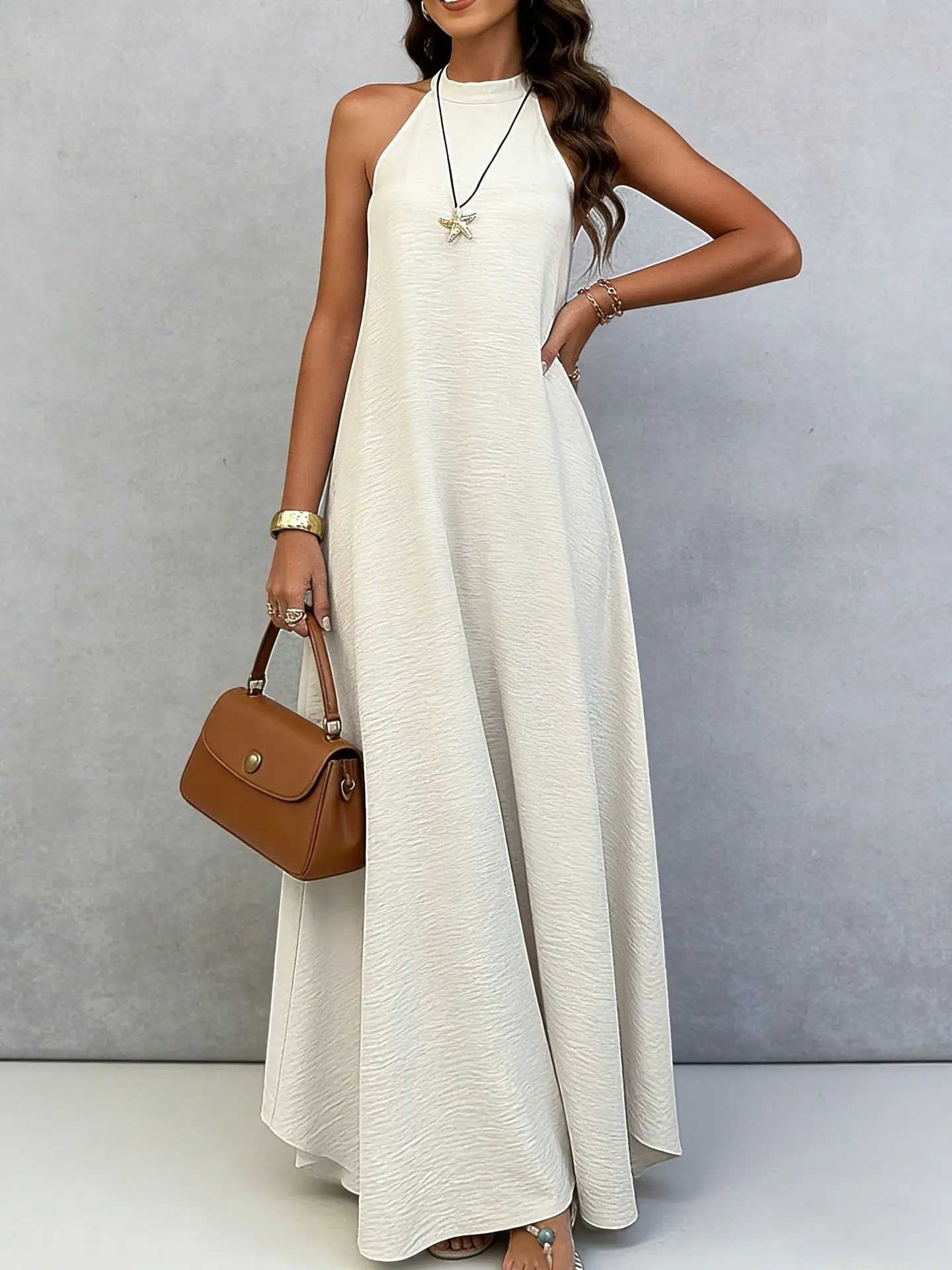 

2026 Bohemia Style Casual Vacation Women's Long Dress Summer New Fashionable Solid Color Sleeveless Back Tie Leading Loose Dress