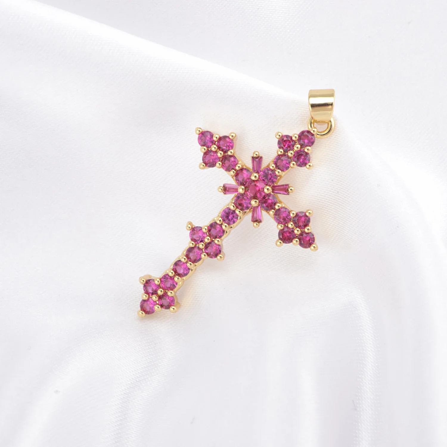 Luxury DIY Jewelry Charm Paved Exquisite Zircon Christian Cross Religious Belief Pendant Jewellery Earrings Necklace Accessories