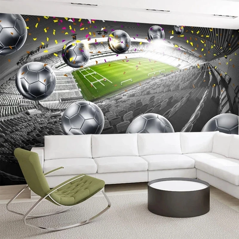 Customized 3D Mural HD Football Field Silver Football Art Wallpaper Living room TV background bedroom restaurant wall fabric 8d