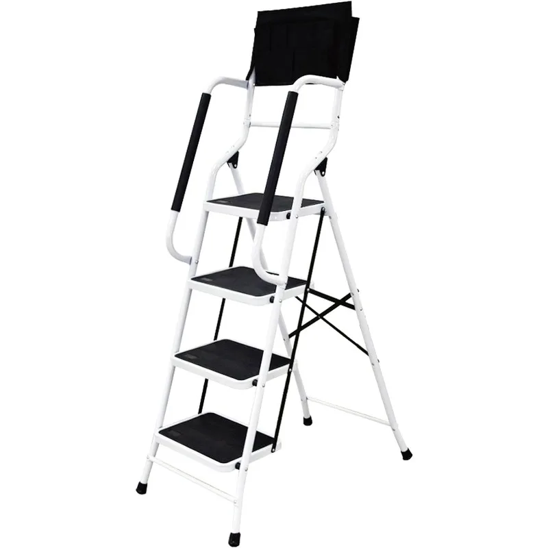 

Step Ladder 4 Step with Handrails 500 lb Capacity Step Stool Folding Portable Ladders for Home Kitchen Steel Frame