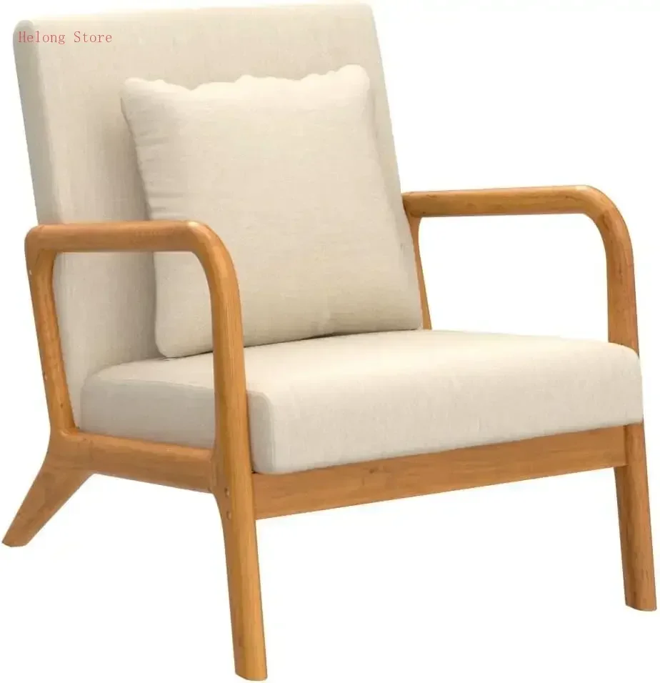 [XMSJ] كرسي حديث لمنتصف القرن مع وسادة قطنية، كرسي قراءة من قماش الكتان مريح بجانب الصالة منجد للعيش