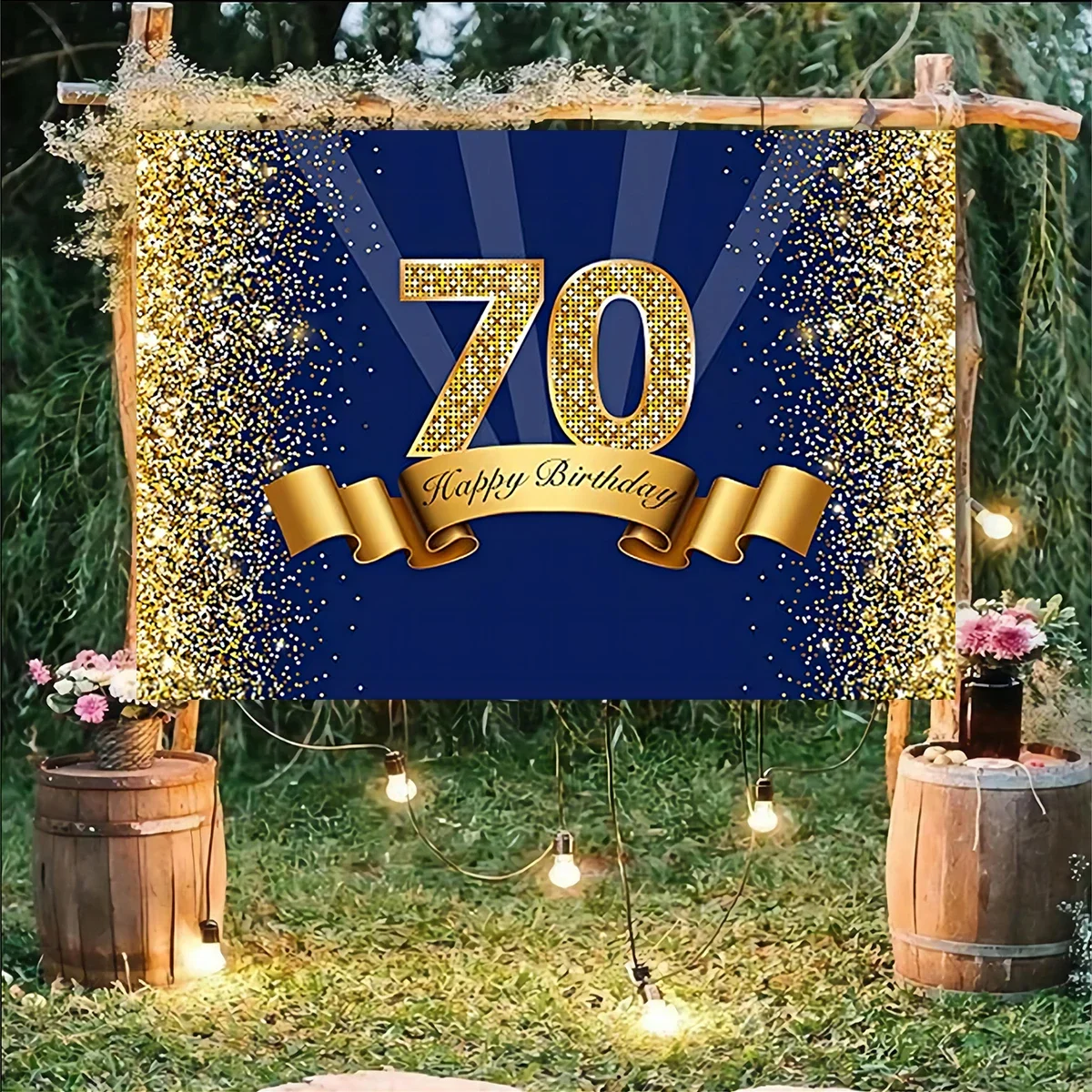 Happy 70th Birthday Party Backdrop Golden Dots Photography Background Celebration10x6ft Fabric Name Customiz Welcome Banner