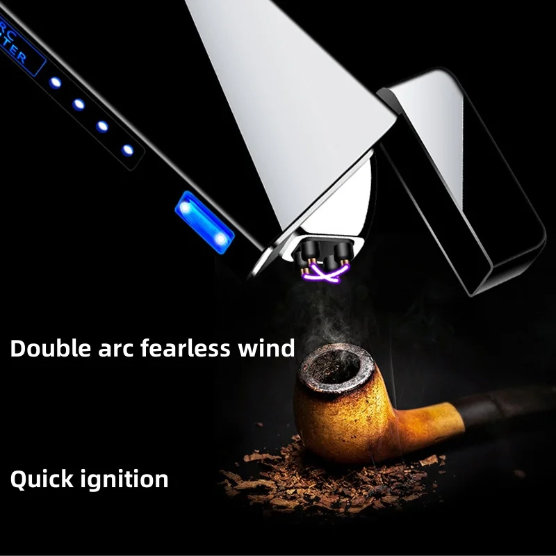 New Pulse Dual Arc Plasma USB Charging Portable Windproof Metal Cigar Lighter Outdoor Camping Personalized Creative Men\'s Gifts