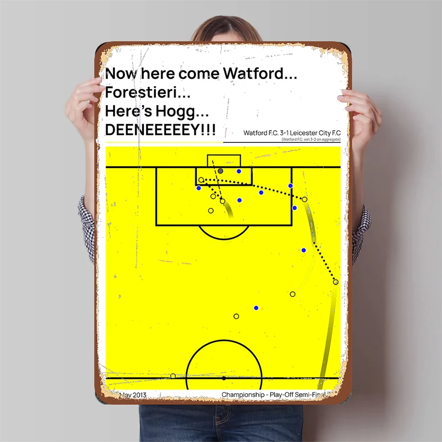 Watford FC 3-1 Leicester City 2013 Championship Play-Off شبه نهائي Deeney Goal Football Match عمل فني لوحة حديدية