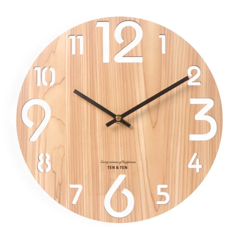 

12 Inch Wooden 3D Wall Clock Modern Nordic Design Art Hollow Living Room Kitchen Home Decor Brief Wall Watch