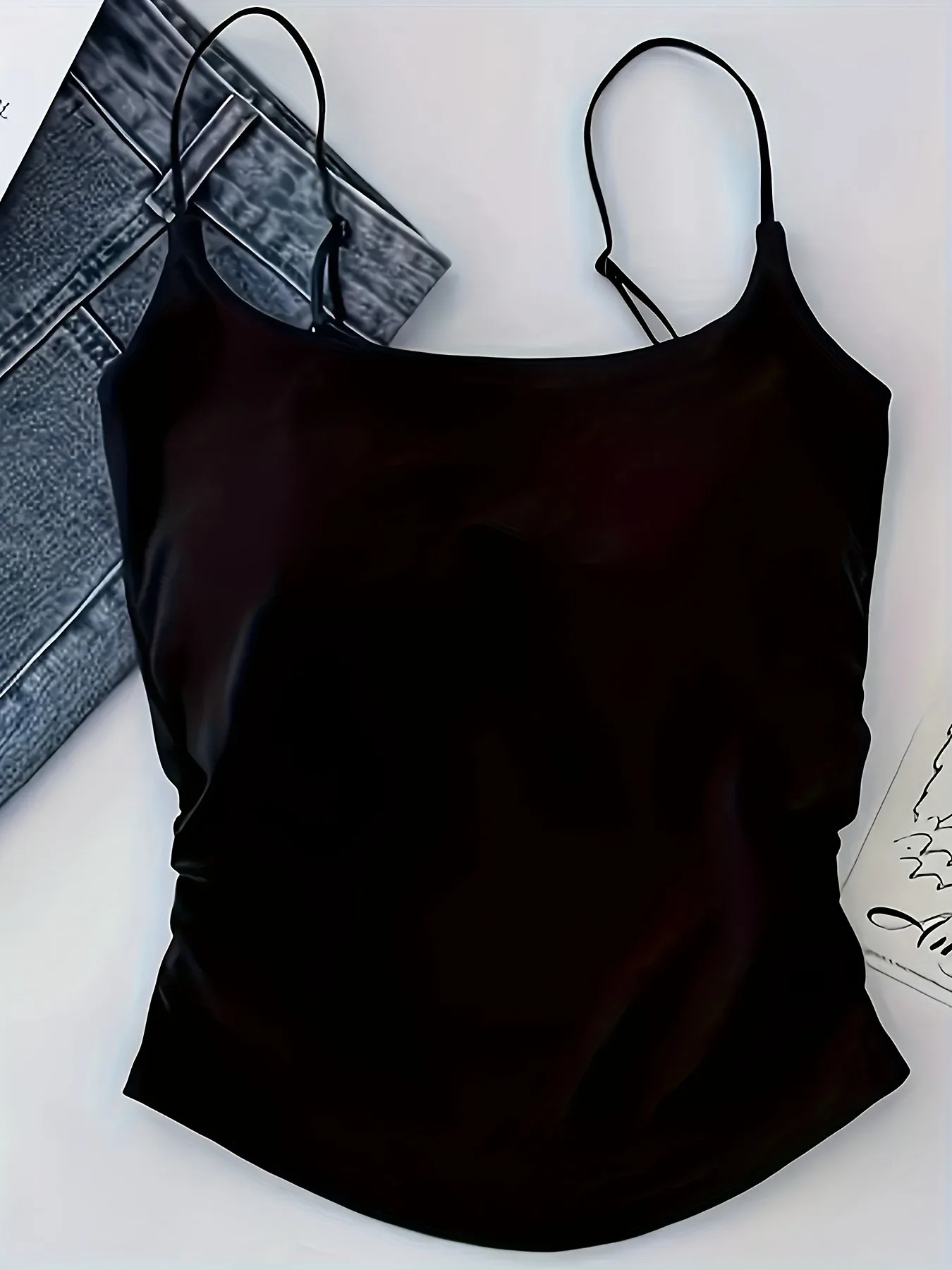 3 Pack Women Side Ruched Camisoles with Built-in Bra Adjustable Straps, Stretch Slim Fit Tank Tops for All Seasons Daily Sports