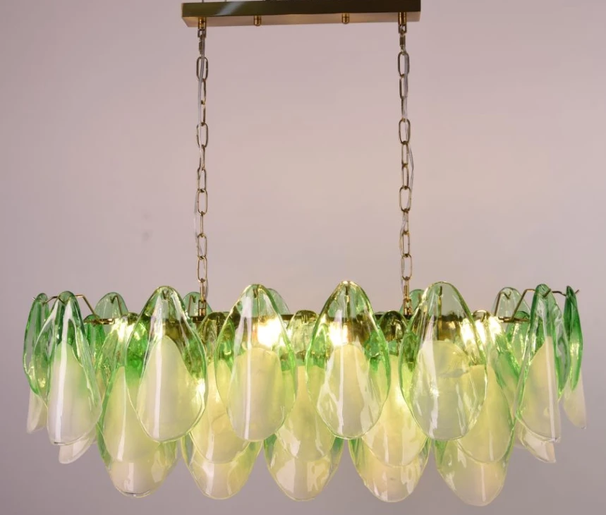 New French Retro Petal Living Room Glass Chandelier Murano Medieval Light Luxury Living Room Bedroom Dining Room Lamps