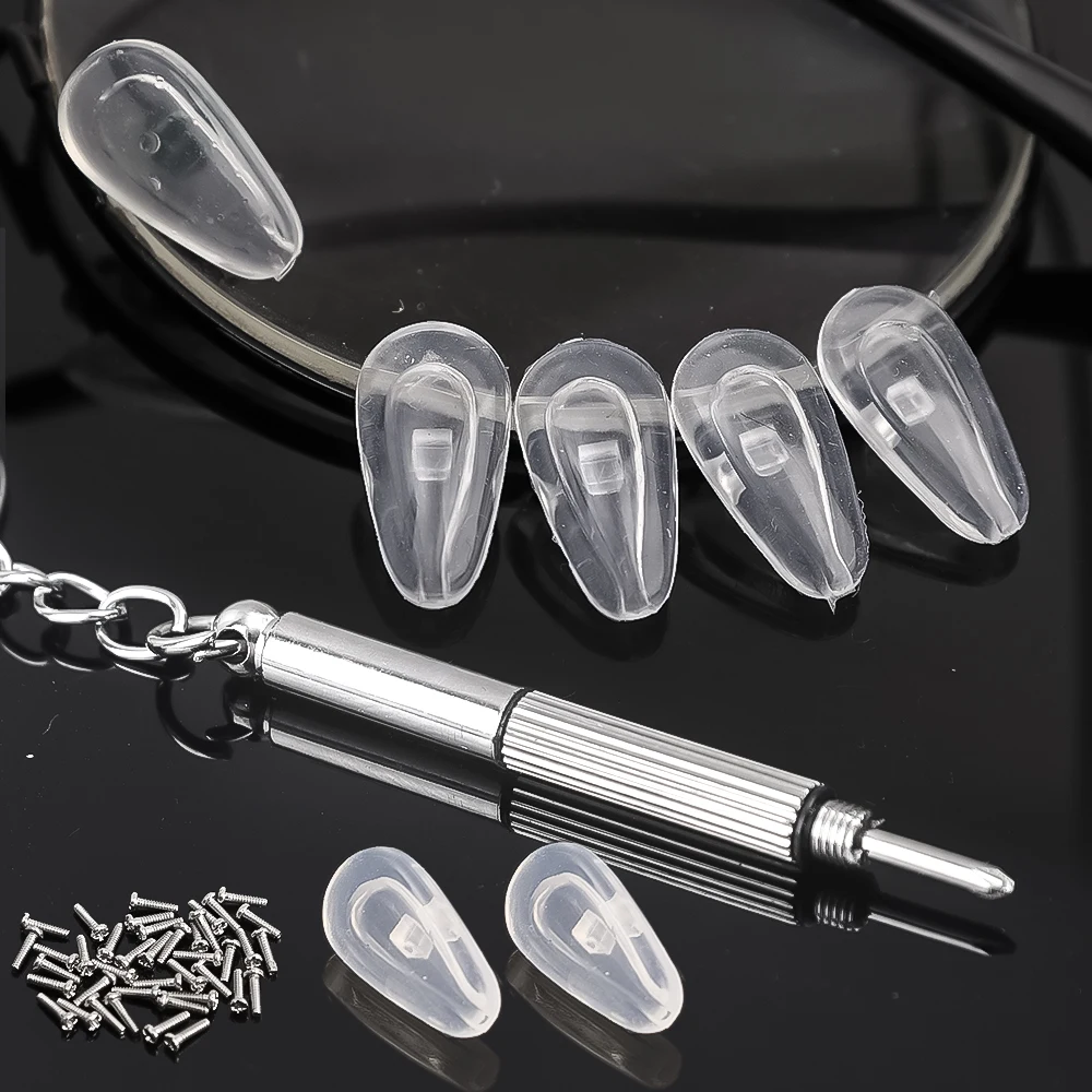 4-20pcs/set Silicone Glasses Nose Pad Airbag Soft Air Non-Slip Air Cushion Boles with Screws Screwdrivers Eyeglasses Accessories