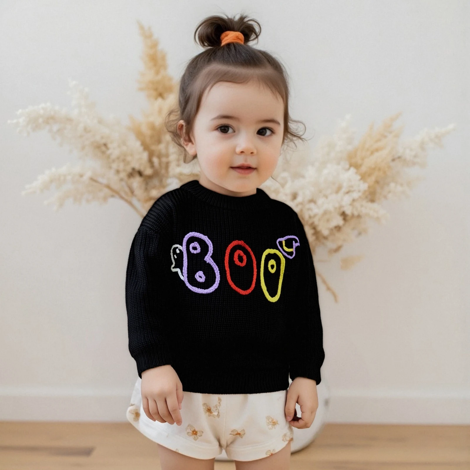 

Свитер для маленьких девочек и мальчиков, одежда на Хэллоуин, детские пуловеры с вышивкой букв и призраком, круглым вырезом и длинными рукавами, осенние топы