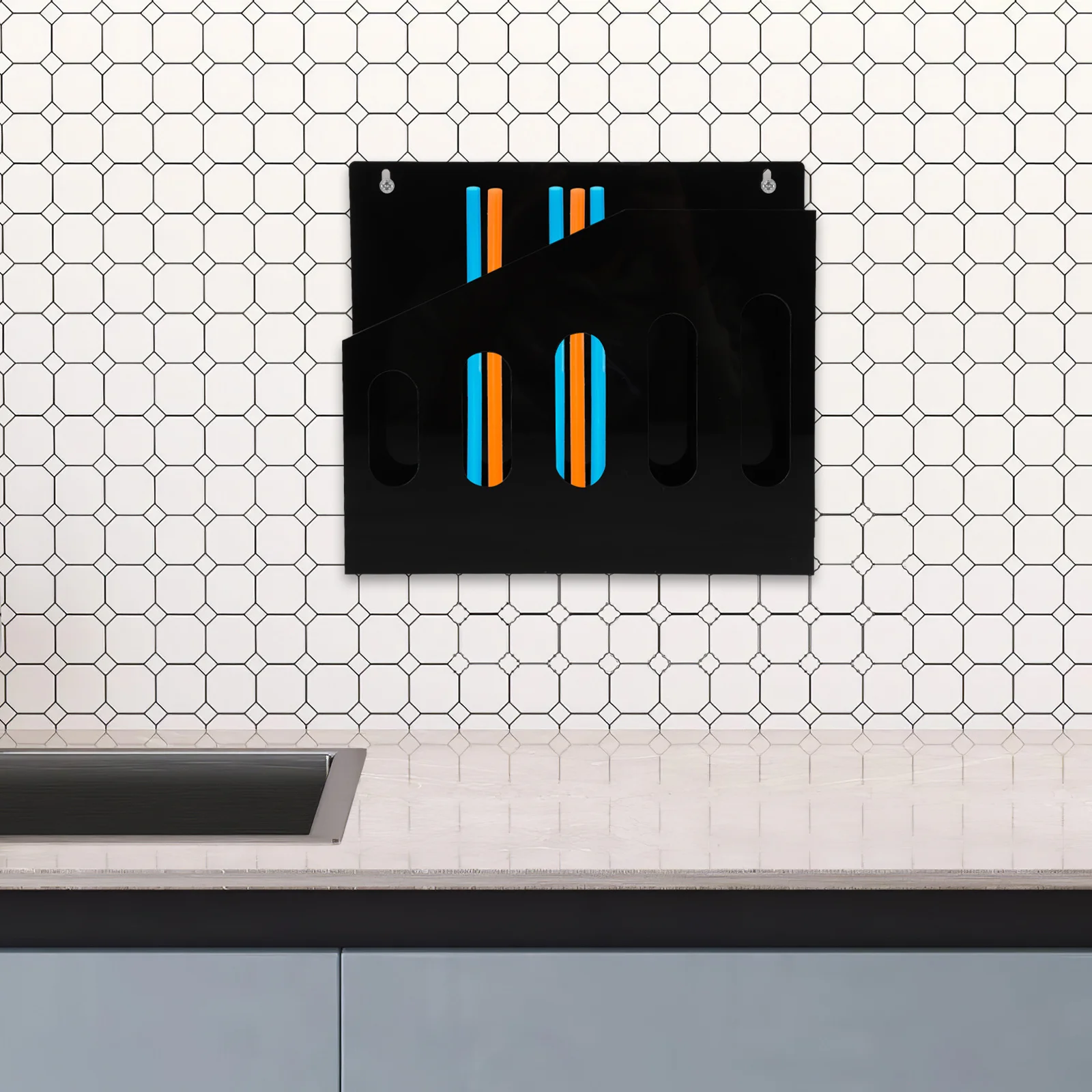 

Acrylic Straw Holder Kitchen Countertop Organizer For Reusable Disposable Straws Cutlery Storage Cabinet Door Mount