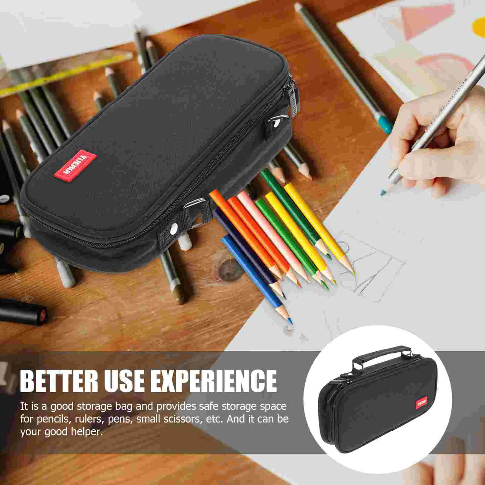 Zippered Stationery Bags Portable Multi-layer Pencil Case Pouch Multifunction Accessory