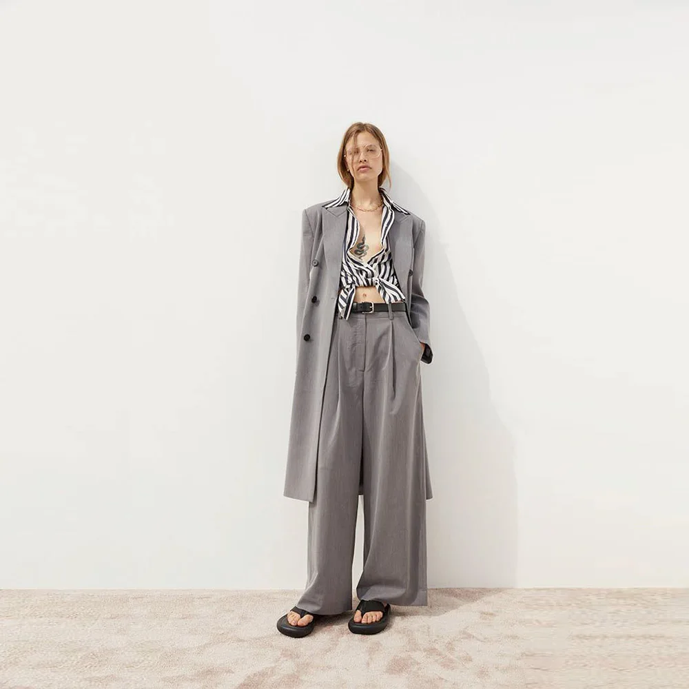 

Fashion 2 Pieces Suit Set for Woman Double Breasted Peak Lapel Long Jacket Pant Sets Fit Office Banquet Business Female Clothing
