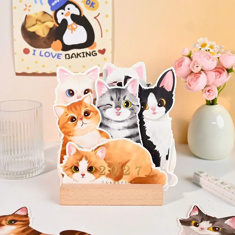 Gifts Dog/Cat 2027 Desk Calendar with Wooden Base Pop-Up 3D Pop-Up Calendar Monthly Planning Cat Calendar Desktop Display