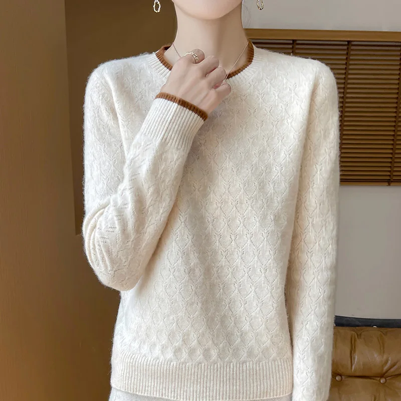 Wool Cashmere Sweater Women 3D Three-Dimensional Hollow Out Round Neck Jumper Knit Sweater Autumn Bargain Price New Fashion Top