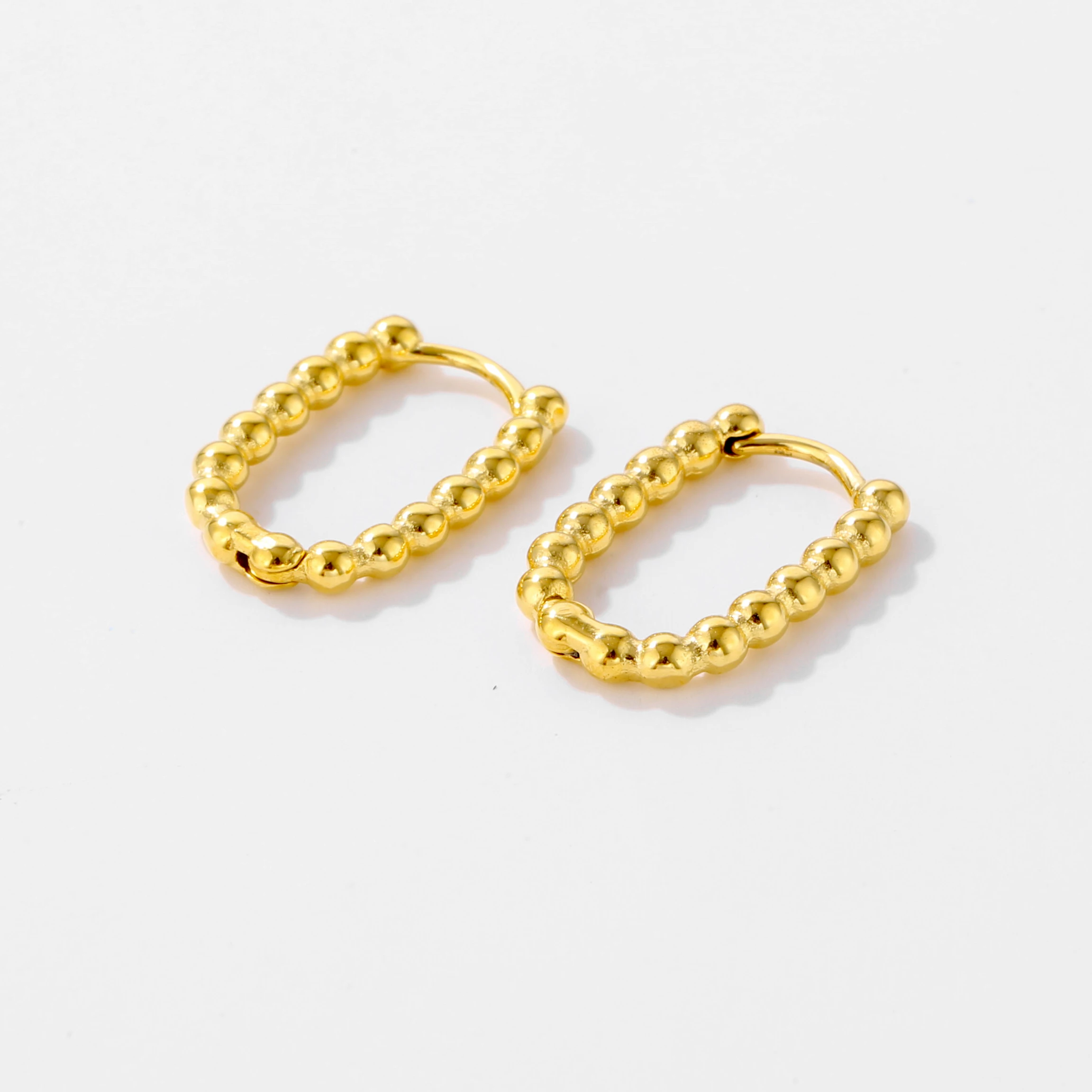 Wholesale Fashion 18k Gold Plated Stainless Steel Bead Chain Hoop Earrings Women