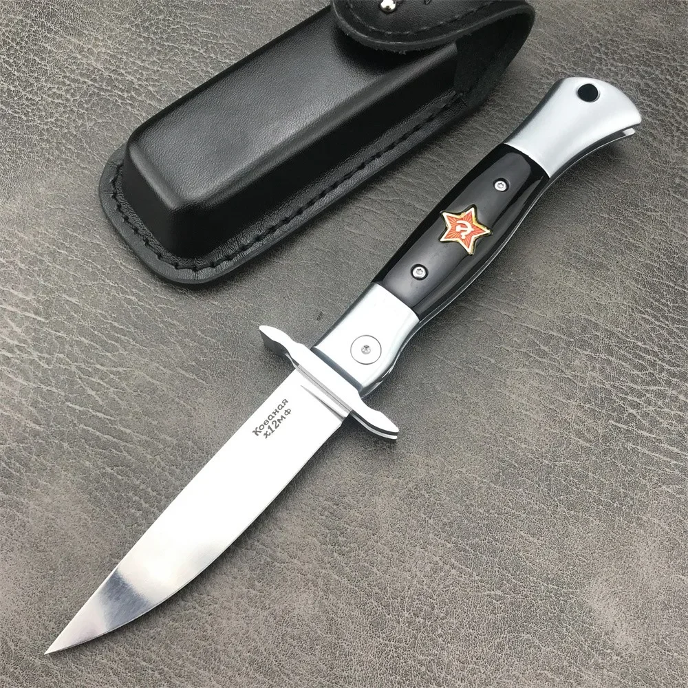 Folding Russian Finka NKVD Pocket Knife X12M Blade Aviation Aluminum Inlaid Resin Handle Camping Tactical EDC Knife Tool