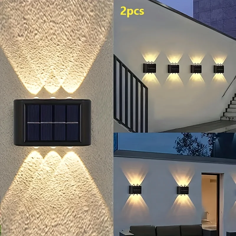Outdoors Solar Fence Lights 4 Pack Warm Up & Down Solar Wall Lights Waterproof 100 Lumens Dusk to Dawn Solar Powered Fence Light