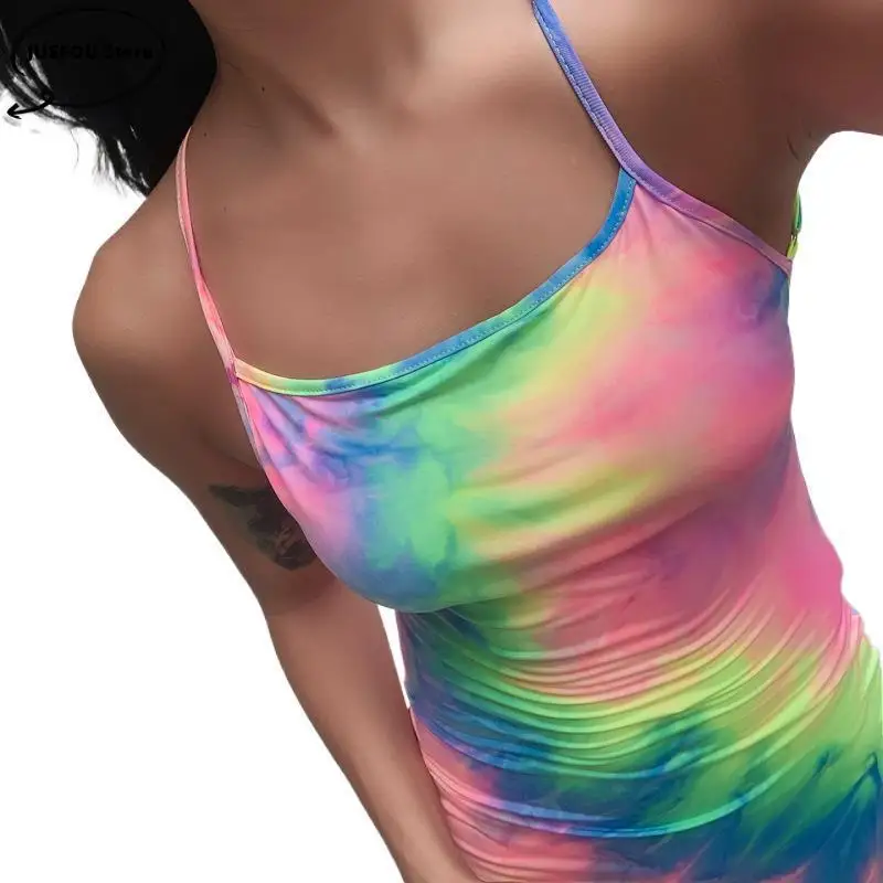 เซ็กซี่2022ฤดูร้อนผู้หญิง Mixi ชุด Slip Backless Bodycon Tie Dye Elegant Robe แฟชั่นสูงเอว Slim Party หญิงชุด